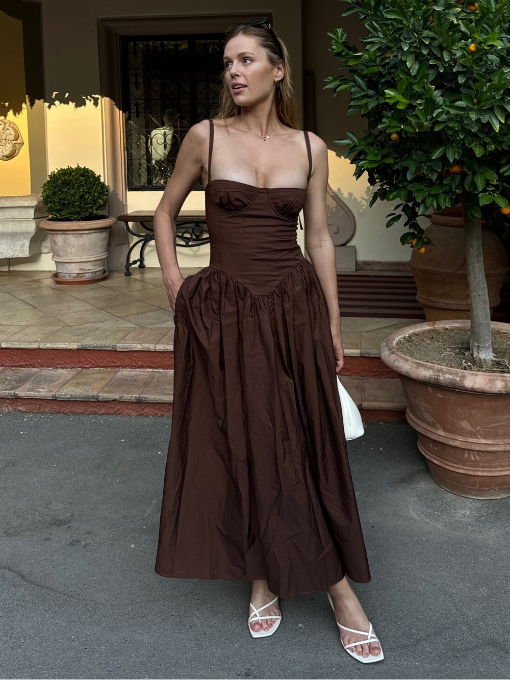 Tularosa Emma Brown Tie-Strap Bustier Women’s Maxi Dress